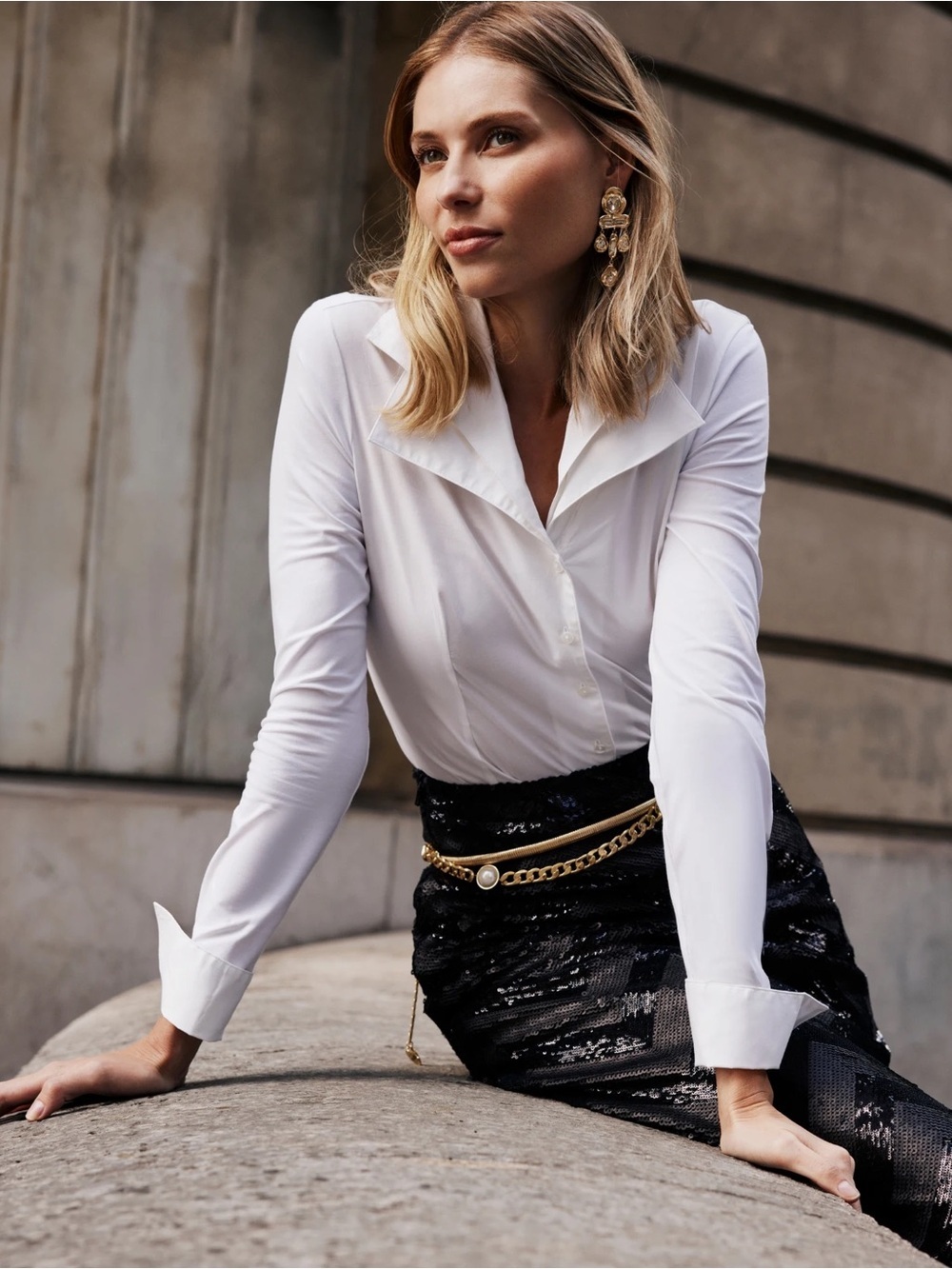 Anne Fontaine Christie Shirt White Double Collar Shirt Long Sleeve Size 6-8